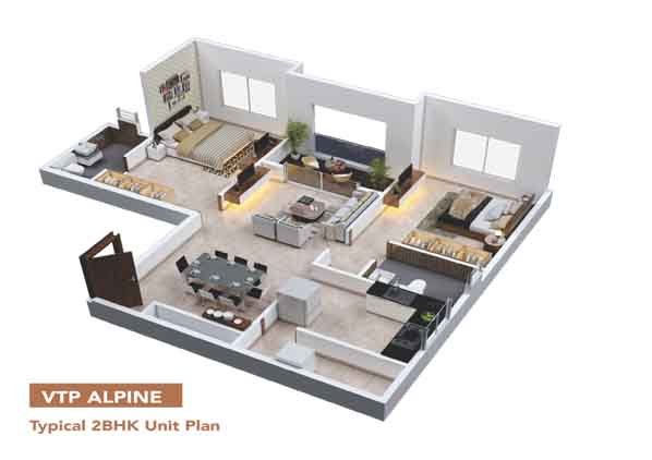 2 BHK Unit plan of vtp Alpine