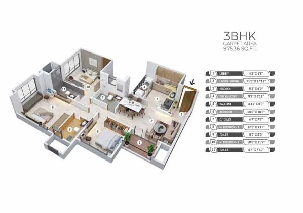 3bhk Floor Plan