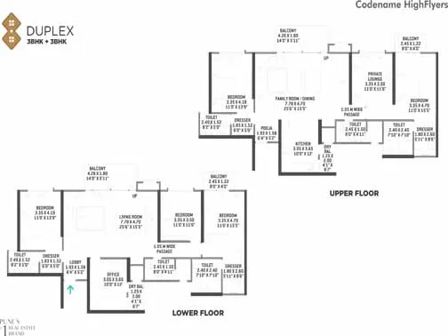 Duplex 3+3 BHK unit plan